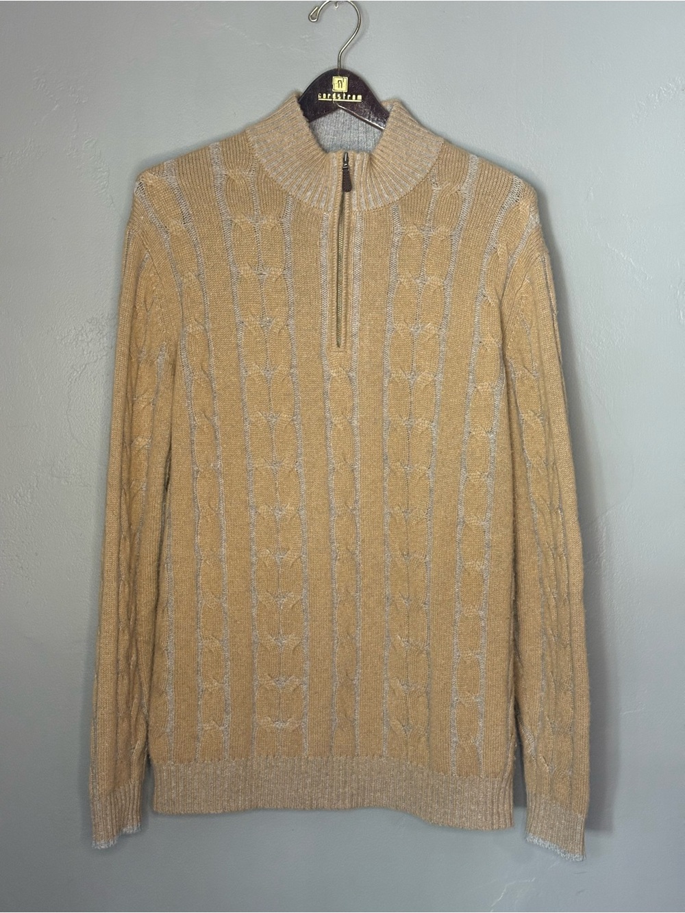 Kinross Cashmere Plaited Cable Zip Mock ~  Size M